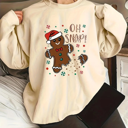 Cute Gingerbread Man Printed Christmas Casual Women's Hoodie Suitable For Autumn And Winter Long Sleeved Comfortable O-neck Top