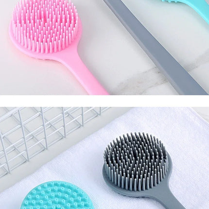 Double-Sided Silicone Back Scrubber Long Handle Long Handle Body Bath Brush Mud Back Scrubber Shower Massage Exfoliation Brush