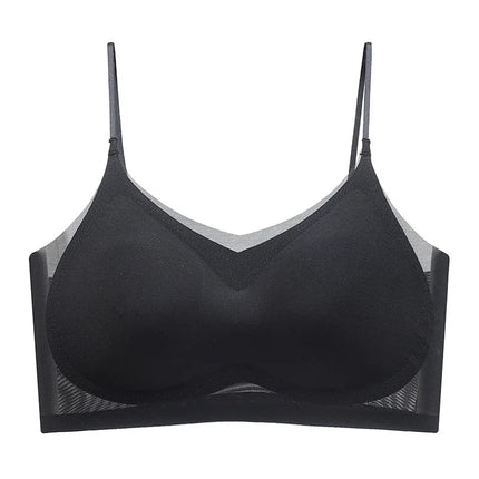Ultra-thin Ice Silk Padded Bra Seamless Underwear Women's Thin Section  Sling Beautiful Back Vest Tops Big Chest Small Sleep Bra