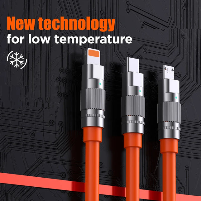 Eaget 3In1 120W Fast Charging Cable Cord For iPhone Android USB Type C Charger Cable Multi Port Multiple Usb Charging Wire Line