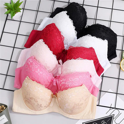 Lace Bra for Women Big Cup 3/4 Sexy Floral Underwire Underwear Ladies Push Up Thin Bra 36-40B Black Gather Brassiere