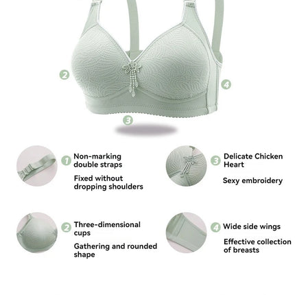 Sexy Lace Flower Surface Women Bra Four Rows Of Three Buttons No Steel Ring Large Size Underwear Skin-Friendly And Soft Lingerie
