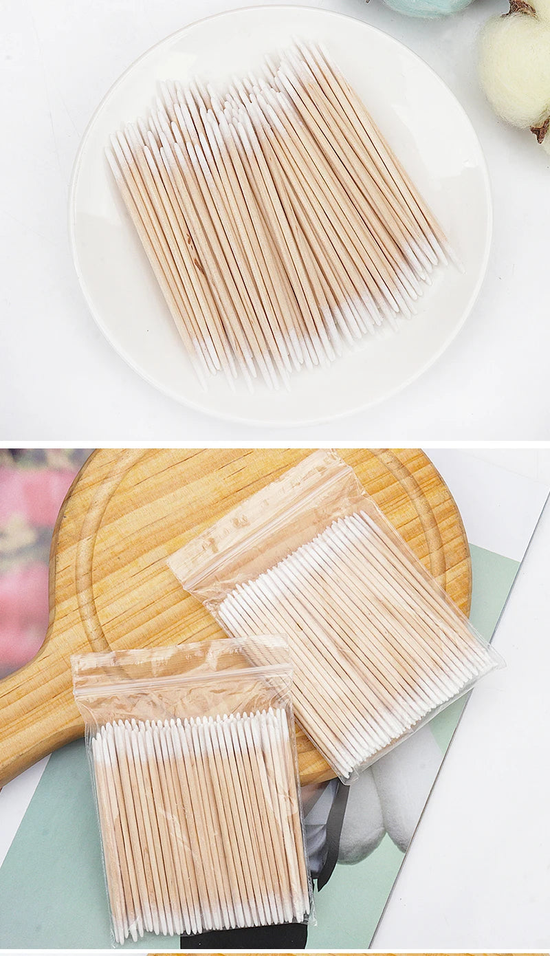 100/300pcs Double Head Cotton Swab Women Makeup Cotton Buds Tip For Medical Wood Sticks Nose Ears Cleaning Health Care Tools