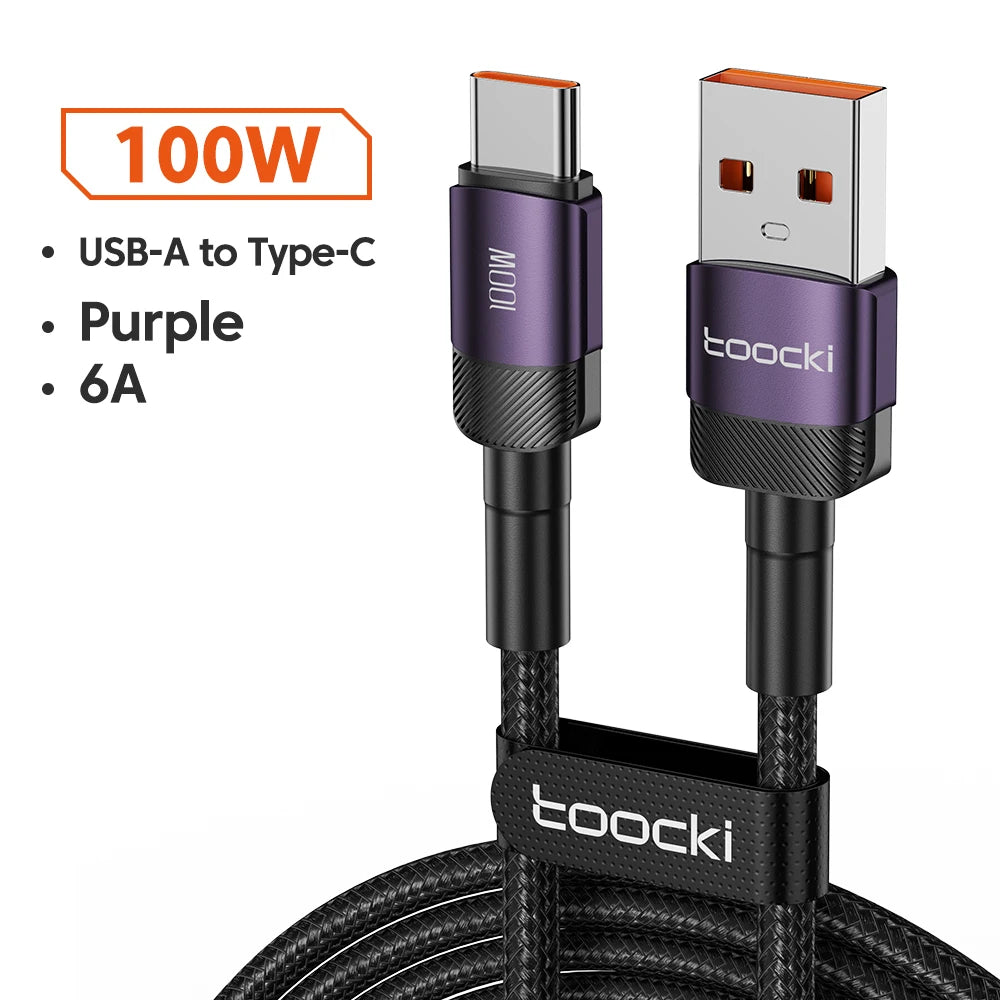 Toocki USB Type C Cable 100W Fast Charging 6A Type C Cable for Xiaomi Huawei P30 P40 Samsung POCO Realme Oneplus Data Wire