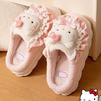 Sanrio Kawaii Cinnamoroll Womens Slippers Kuromi Hello Kitty Plush Cartoon Cute Sweet Suitable Indoor Outdoor Winter Shoes
