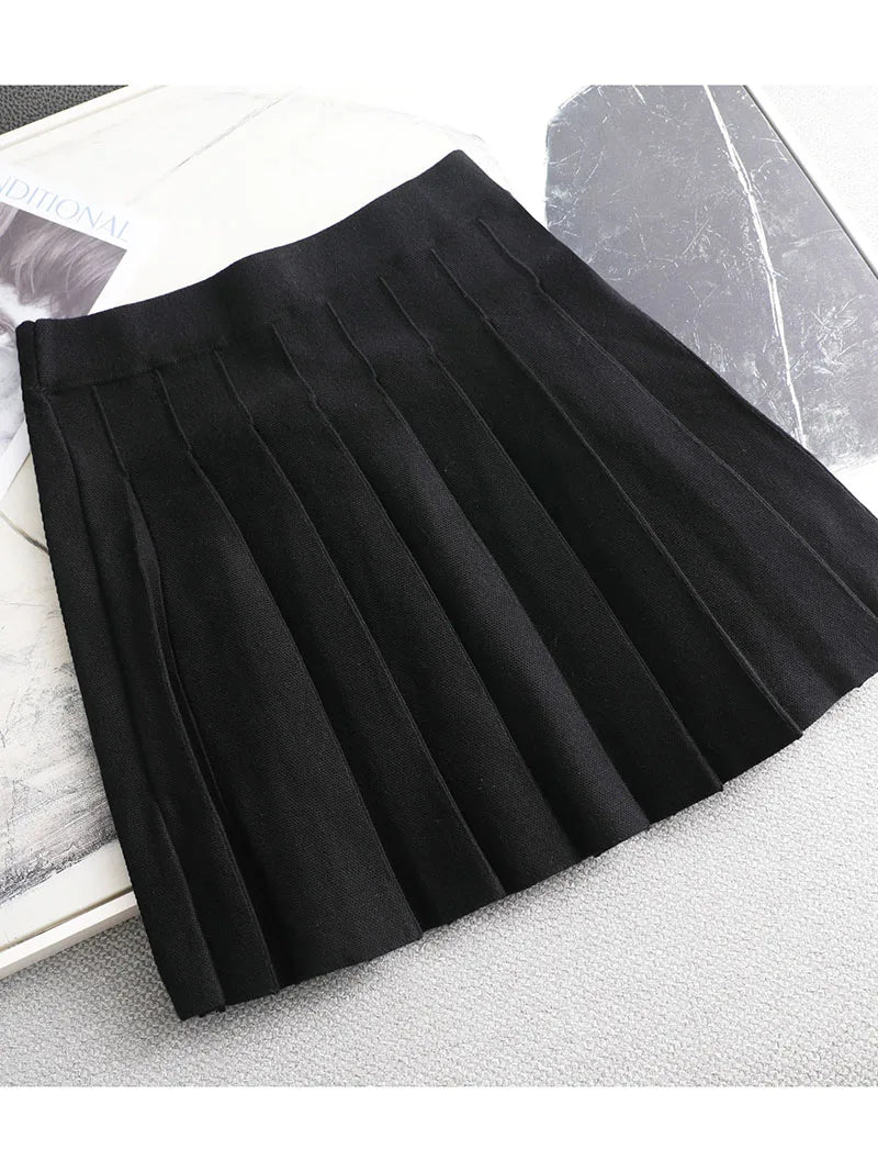 Ezsskj Autumn winter a-line thick short SWEATER Skirt Women  good quality cute pleated mini skirt female elegant  knit skirt