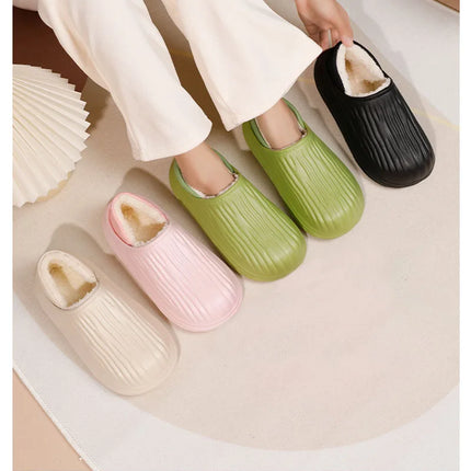 Winter Warm Women Slippers Casual Non-slip Plush Flats Home Waterproof Non-Slip Shoes Indoor Outdoor Thick Platform House Slides
