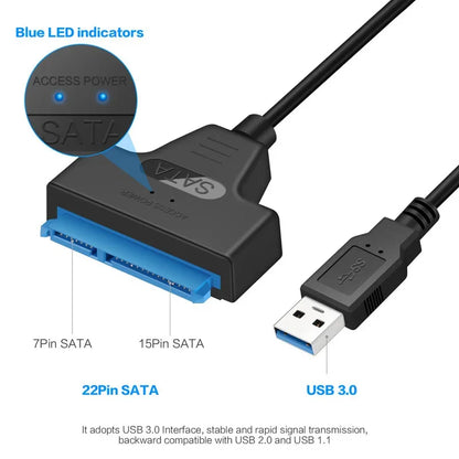 SATA To USB 3.0 / 2.0 Cable For 2.5 Inch External HDD SSD Hard Drive SATA 3 22 Pin Adapter USB 3.0 To Sata III Cord Up to 6 Gbp