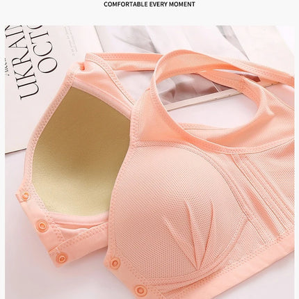 New Large Size Front Closure Mom Back Underwear Thin Section Comfortable Breathable Push Up Bra Glossy Lingerie For Women Sütyen