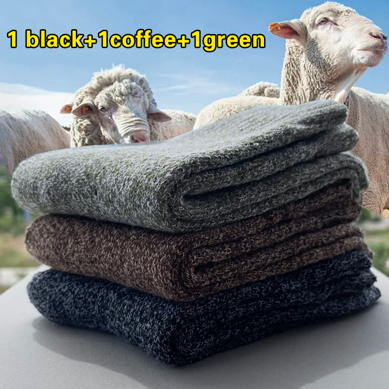 3 Pairs Winter Warm Thick Towel bottom Man Socks Wool Male Socks Slipper Socks Merino Wool Socks Against Cold Snow Socks 39-44