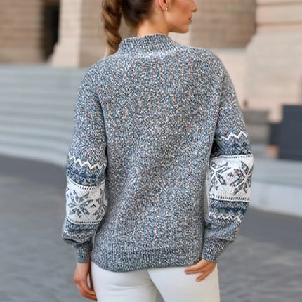 Winter Clothes Women 2023 New Year Sweater Snowflake Vintage Loose Jumper Red Long Sleeve Knitted Pullover Holiday Tops