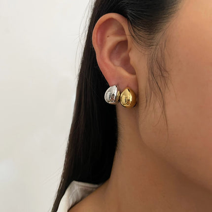 Peri'sbox Trendy 316L Stainless Steel Waterproof Hoop Earrings Solid Gold PVD Plated Double Face Droplet Women's Earring Jewelry