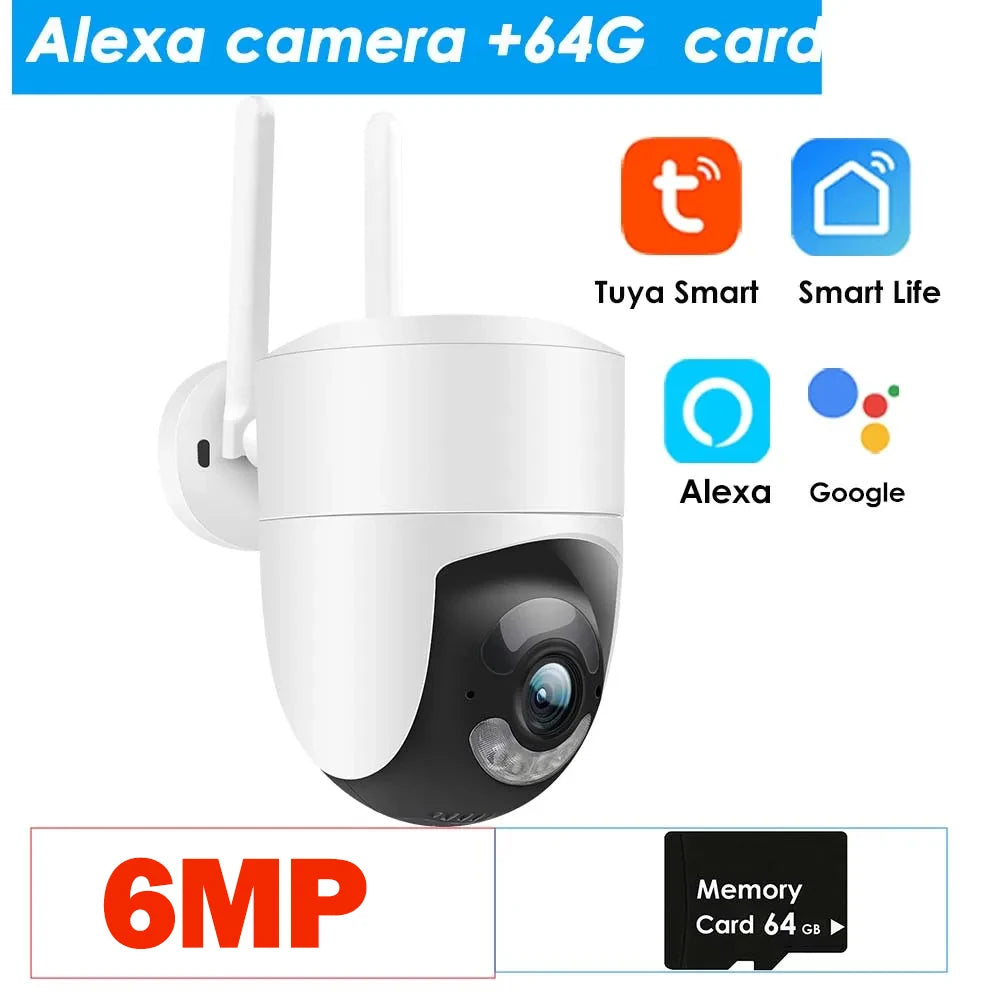 6MP Tuya WiFi Camera Outdoor 2.4G/5G Wifi Surveillance Camera Security Protection CCTV Smartlife Onvif  Alexa Google Video Cam