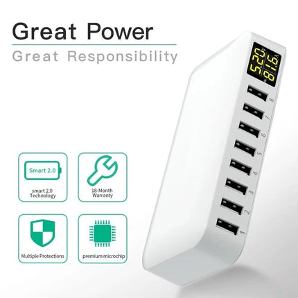 Multi 8 Port USB Fast Charger Desktop Phone Carregador LCD Display Charing station Dock HUB For Iphone 14 Samsung Xiaomi Tablet