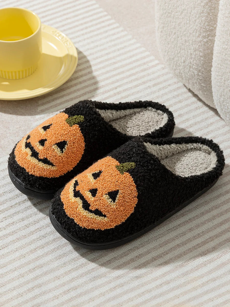 Cute Funny Halloween Women's Slippers Cartoon Pumpkin Indoor Warm Soft Sole Comfy Slipper Breathable Leisure Home Plush Shoes
