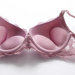 1 Set Elegant Erotic Lace Embroidery Breathable Fabric Lingeries : Push-Up Bra, Low Waist Sheer Panty - Ultimate Valentine's Day