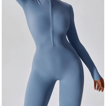 Yoga Boilersuit Long Sleeved Women's Sportswear Gym Zipper Jumpsuits Workout High-intensity Fitness One-piece Skin-tight Garment
