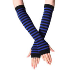 Winter Warm Long Sleeves Gloves for Man Women Fingerless Stripe Hip-Hop Knitted Elbow Mittens Elastic Outdoor Warmer Arm