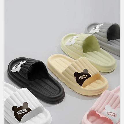 Feslishoet Cartoon Bear Summer Slippers Non Slip Bathroom Floor Flat Ladies Shoes Thick Bottom Slides Indoor and Outdoor