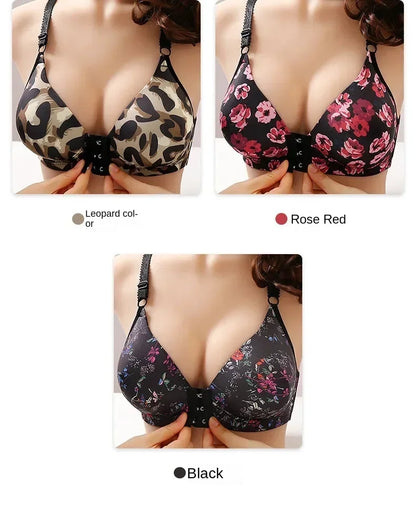 xgnvpy New front button rose print bra without underwire comfort women's push-up adjuster side breast bra cover