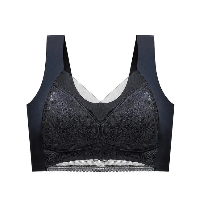 Sexy Lace Bras for Women Perspective Full Cup Solid Color Brassiere V-Neck Seamless Crop Top Female Push Up Breathable Lingerie