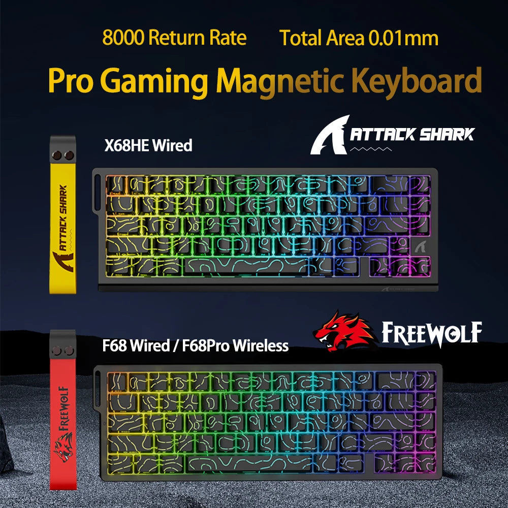 8K Magnetic Gaming Keyboard ATTACK SHARK X68HE Wired and FREEWOLF F68 Wired F68Pro Wireless for Pro Gaming 0.01mm Rapid Trigg