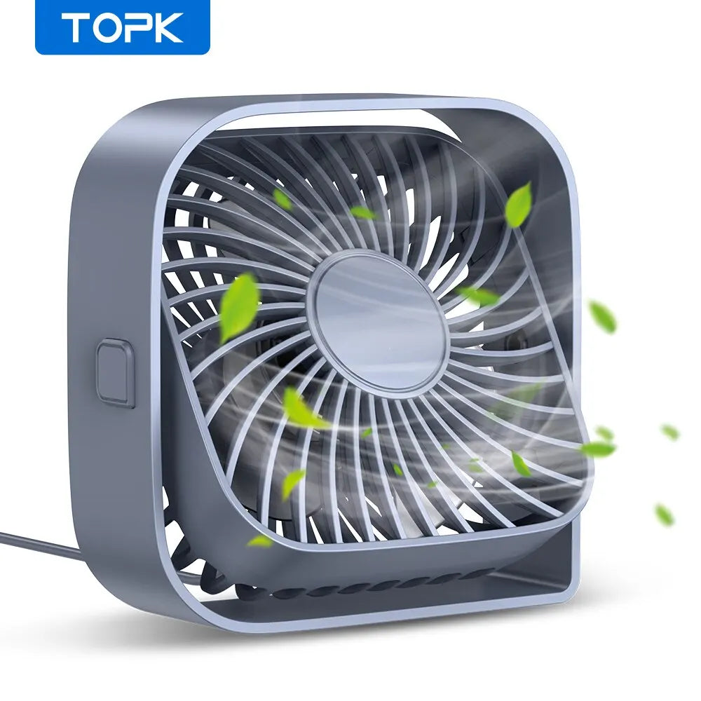 TOPK Mini Portable Fan,USB Desk Fan Table,Quiet 3 Speed Wind Personal Fan 360°Rotatable Head Standing Fans for Room Camping Hom