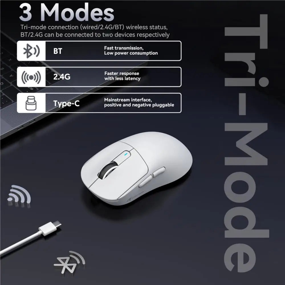 X3 PixArt PAW3395 Mouse 2.4G Bluetooth Tri-Mode Connection, 26000dpi, 650IPS, 49g Lightweight Macro Gaming Mouse