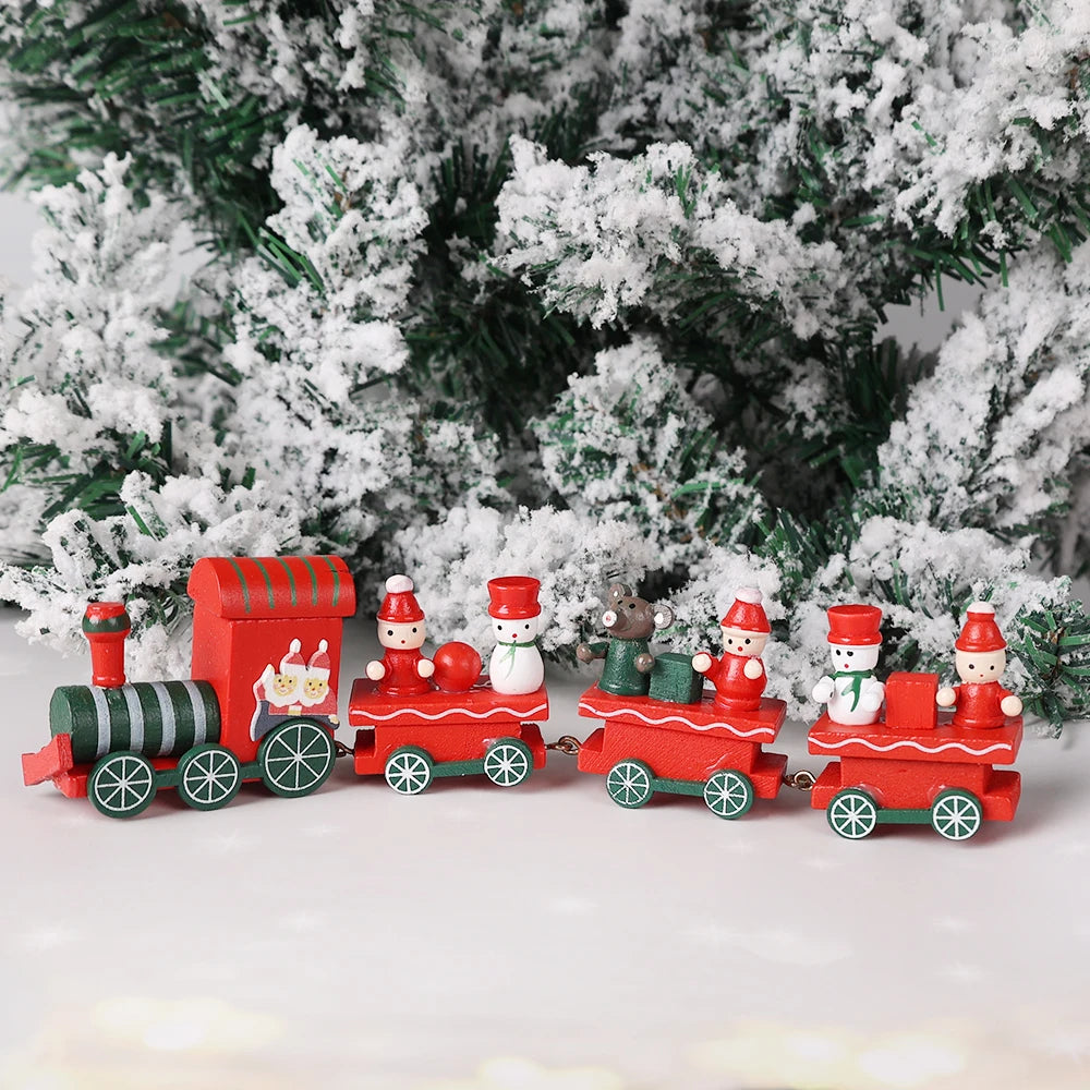 Wooden Train Christmas Ornaments Santa Cake Decoration Merry Christmas Navidad New Year Party Table Decoration Kids Gifts Toys