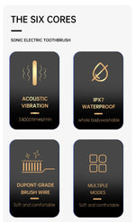 Jianpai Adult Black White Classic Acoustic Electric Toothbrush Adult 5-gear Mode USB Charging IPX7 Waterproof Acoustic Electric