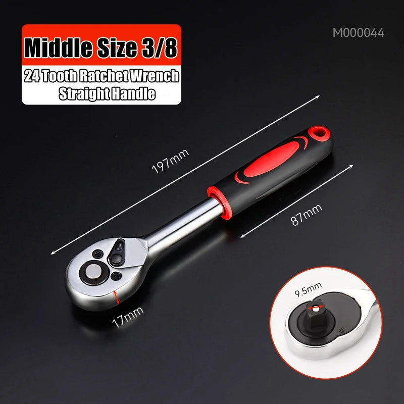 24/72 Tooth Quick Ratchet Wrench 1/2 1/4 3/8 3 Size Flying Wrenches Two-way Socket Wrench Repair Tools for for Vehicle Bicycle