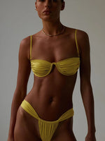 Solid Color Bikinis Push Up Swimwear Women Halter Bikini Set Shiny Swimsuit Push Up Bathing Suits Bandage Beachwear Thong