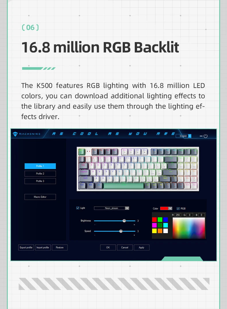 Machenike K500 Mechanical Keyboard Gaming Keyboard Wired Keyboard Hot Swappable 94 Keys RGB Light Mac Windows