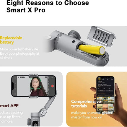 Handheld Gimbal Stabilizer 3-Axis Smart X Pro Professional for Smartphone Wireless Charging OLED Display LED Light Focus Wheel