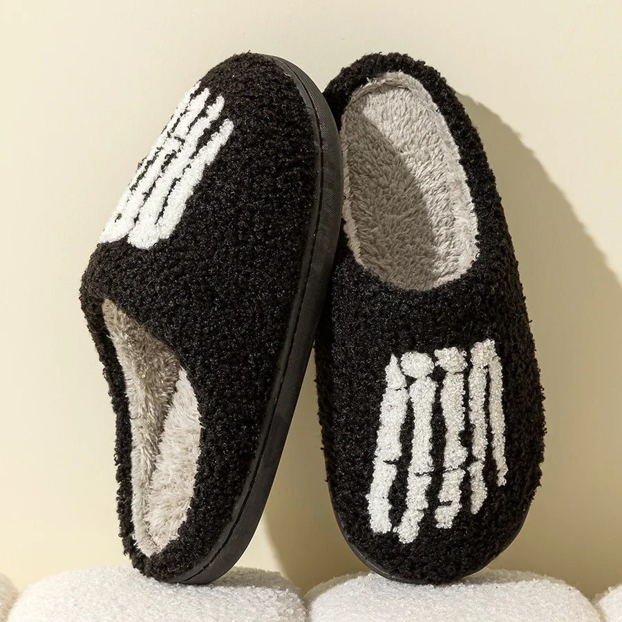 Fashion Halloween Slippers Indoor Warm Winter Cute Skull Toes Funny Women Slipper Soft Sole Anti-slip Home Plush Shoes for Gift