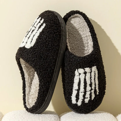 Fashion Halloween Slippers Indoor Warm Winter Cute Skull Toes Funny Women Slipper Soft Sole Anti-slip Home Plush Shoes for Gift