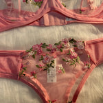Pink Sexy Lingerie Woman Lace Transparent Underwear Fairy Embroidery Brief Sets Delicate Bra Panties Kits Erotic Breves Sets
