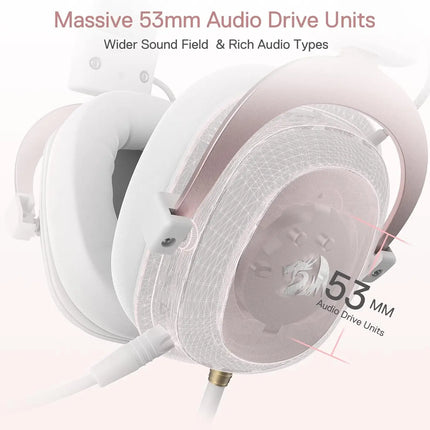 Redragon H510 Zeus White Wired Gaming Headset - 7.1 Surround Sound Memory Foam Ear Pads 53MM Drivers