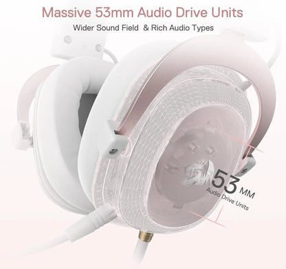Redragon H510 Zeus White Wired Gaming Headset - 7.1 Surround Sound Memory Foam Ear Pads 53MM Drivers
