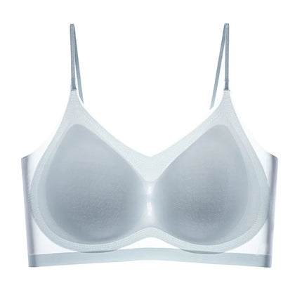 Ultra-thin Ice Silk Padded Bra Seamless Underwear Women's Thin Section  Sling Beautiful Back Vest Tops Big Chest Small Sleep Bra
