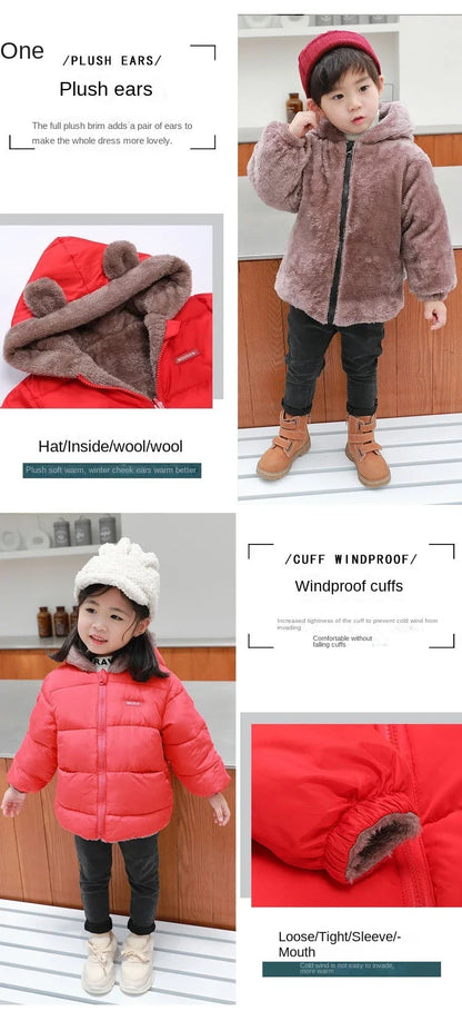 Baby Boys Girls Jacket Hooded Cotton Outerwear Children's Thick Fleece Coat Cashmere Padded Jackets Winter Boys Girls Warm Coats