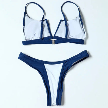 Splicing Denim V Shaped Thong Bikini Women Swimsuit Female Swimwear Two Pieces Bikini Set Bather Push Up Bathing Suit Swim Lady