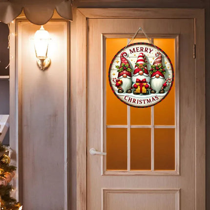 1pc Merry Christmas Dwarf Wooden Ornaments Sign 7.9in/20cm Dwarf Christmas Candy Cane Pattern Wooden Hanging Home Plaque Scene