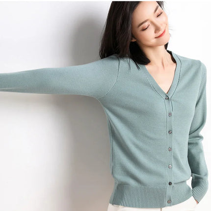 Women Cardigans Autumn Winter 2023 Single Breasted V-neck Knitted Sweater Fashion Short Knitwear Solid Jumpers