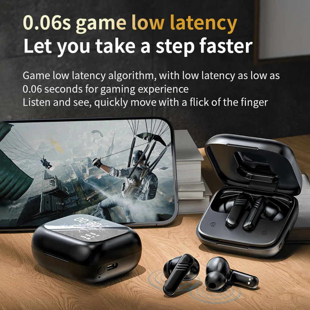 New Full Touch Screen Headphones ANC Bluetooth 5.4 Noise Cancelling Earphones HiFi Stereo Wireless In-Ear ENC Earbuds With Mic