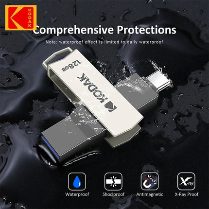 KODAK USB3.2 Type C Flash Drive 256GB 128GB 32GB Pendrive High Speed Dual Memory Stick For Smartphone Laptop