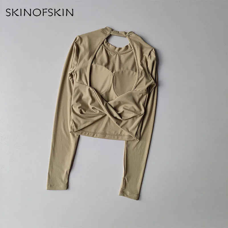 Sexy Back Sports Top for Women Autumn and Winter New Style Big Backless Yoga Suit Spicy Girl Long Sleeved Fitness T-shirt