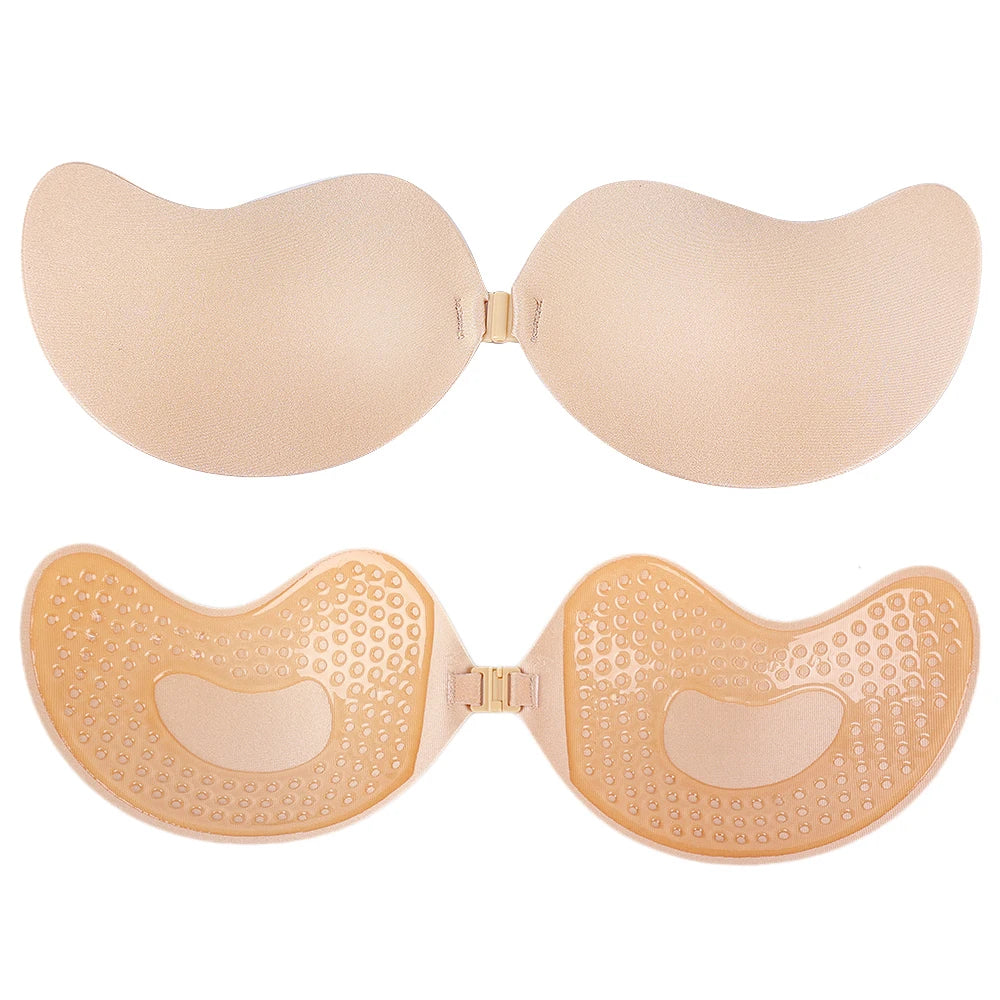 Invisible Push Up Bra for Women Backless Strapless Bra Seamless Front Closure Bralette Underwear Silicone Self-Adhesive Bra Pads