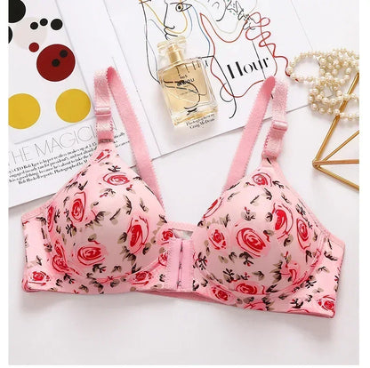 xgnvpy New front button rose print bra without underwire comfort women's push-up adjuster side breast bra cover