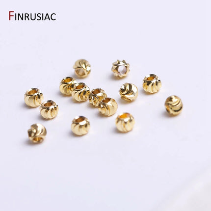 18K Gold Plated Brass Spacer Beads For Jewelry Making Materials,Separators For Beads, Striped Cut Flower Beads For Needlework